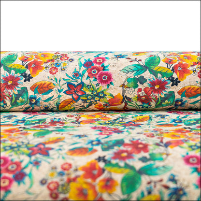 Printed Cork Fabric With Vibrant Tropical Floral Design Cof-564 Cork Fabric