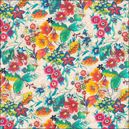 Printed Cork Fabric With Vibrant Tropical Floral Design Cof-564 Cork Fabric