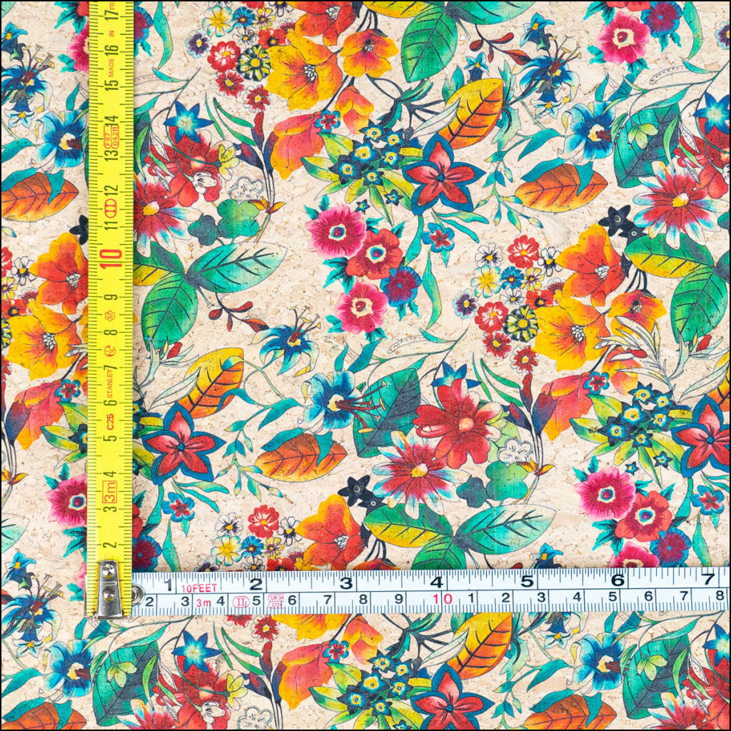 Printed Cork Fabric With Vibrant Tropical Floral Design Cof-564 Cork Fabric