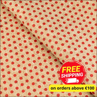 Red Dots Pattern Cork Fabric COF-787 1/2M (138*50 cm / 54*19 inches) cork fabric
