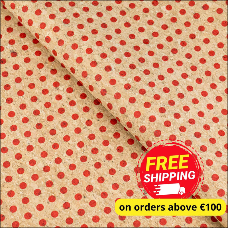 Red Dots Pattern Cork Fabric COF-787 1/2M (138*50 cm / 54*19 inches) cork fabric