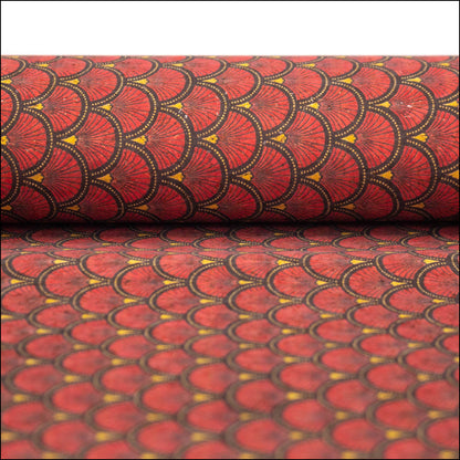 Red Fan Leaf Patterned Cork Fabric Cof-290 Cork Fabric