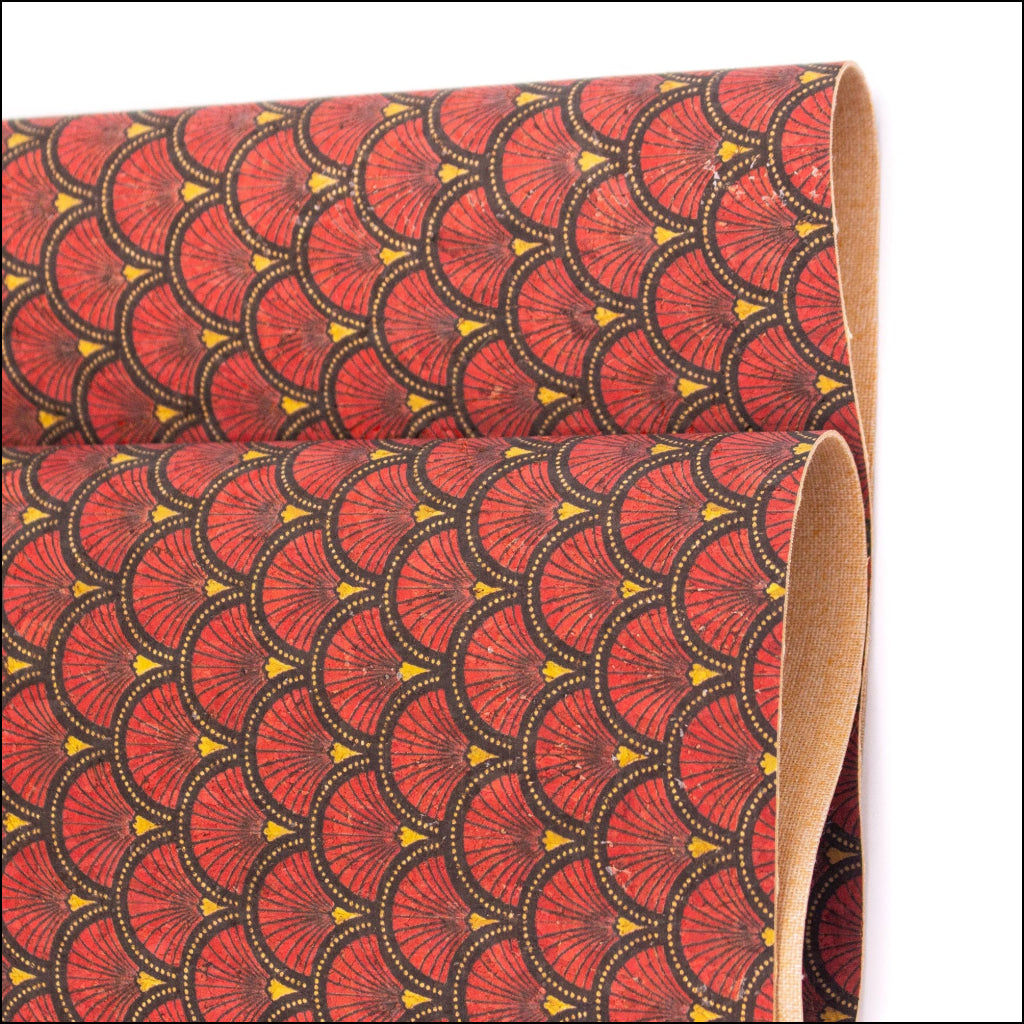 Red Fan Leaf Patterned Cork Fabric Cof-290 Cork Fabric