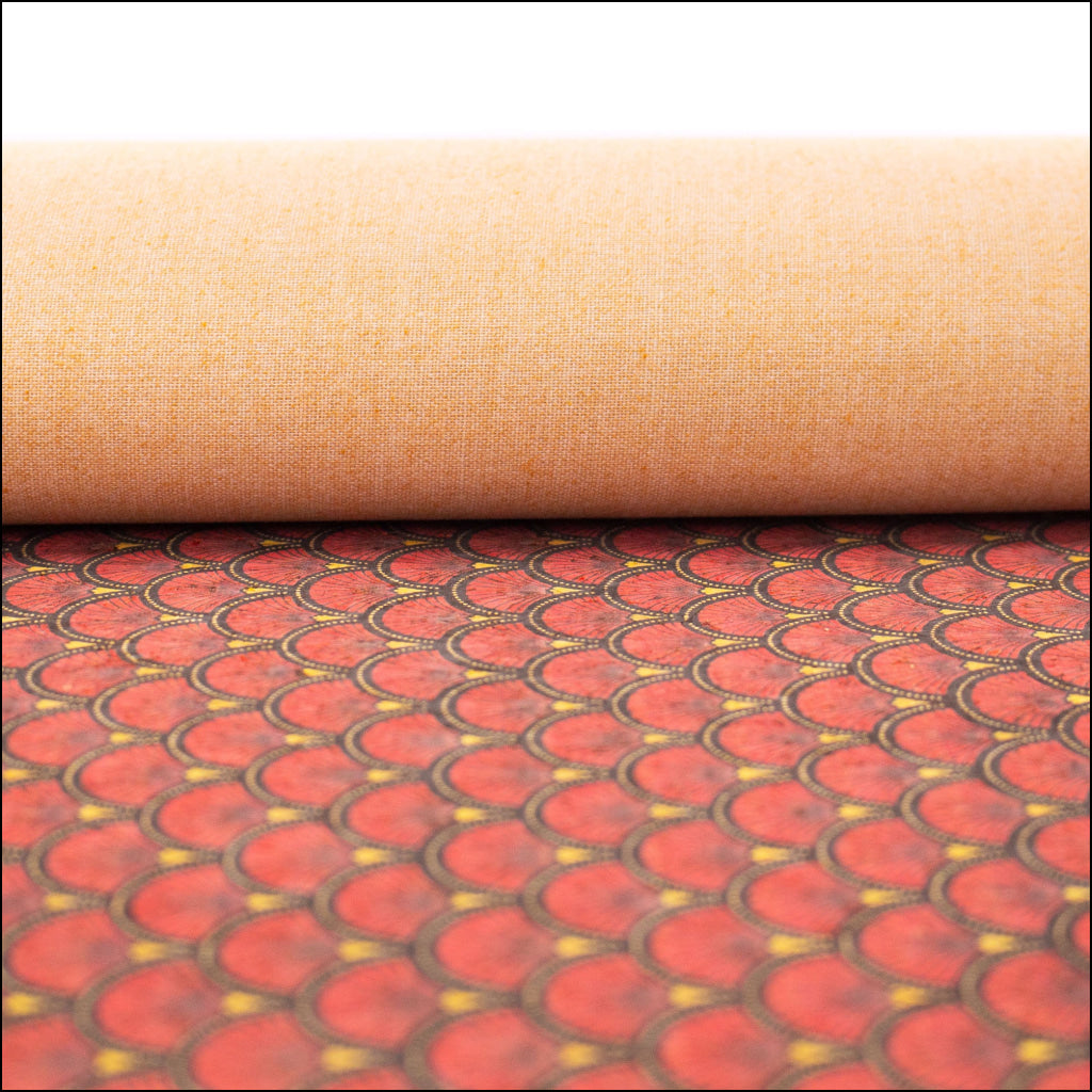 Red Fan Leaf Patterned Cork Fabric Cof-290 Cork Fabric