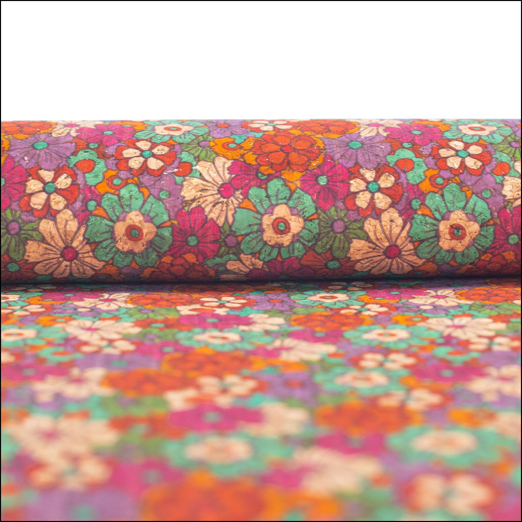 Red Flowers Pattern Cork Fabric-Cof-340-B Cork Fabric