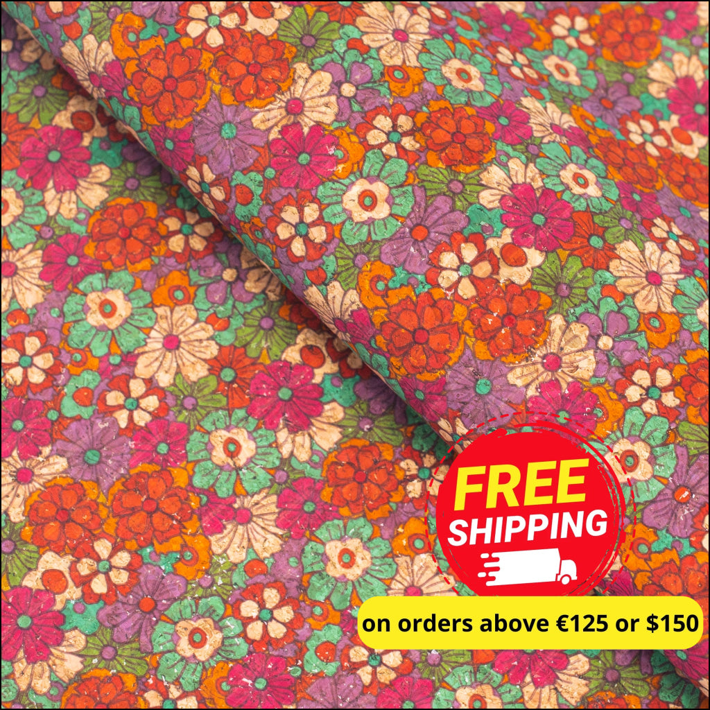 Red Flowers Pattern Cork Fabric-Cof-340-B Cork Fabric