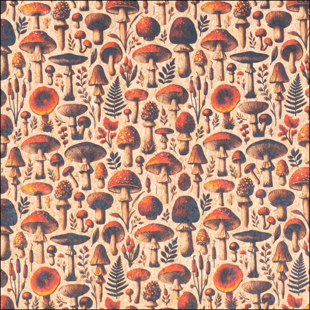 Red Mushrooms Pattern Cork Fabric COF-735 1/2M (138*50 cm / 54*19 inches) cork fabric