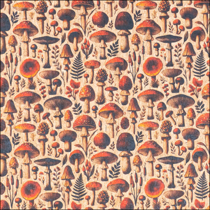 Red Mushrooms Pattern Cork Fabric COF-735 1/2M (138*50 cm / 54*19 inches) cork fabric