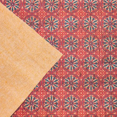 Red Round Geometric Shape Patterned Natural Cork Fabric Cof-400