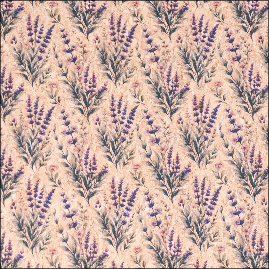 Romantic Lavender & Wildflower Pattern Cork Fabric COF-769 1/2M (138*50 cm / 54*19 inches) cork fabric