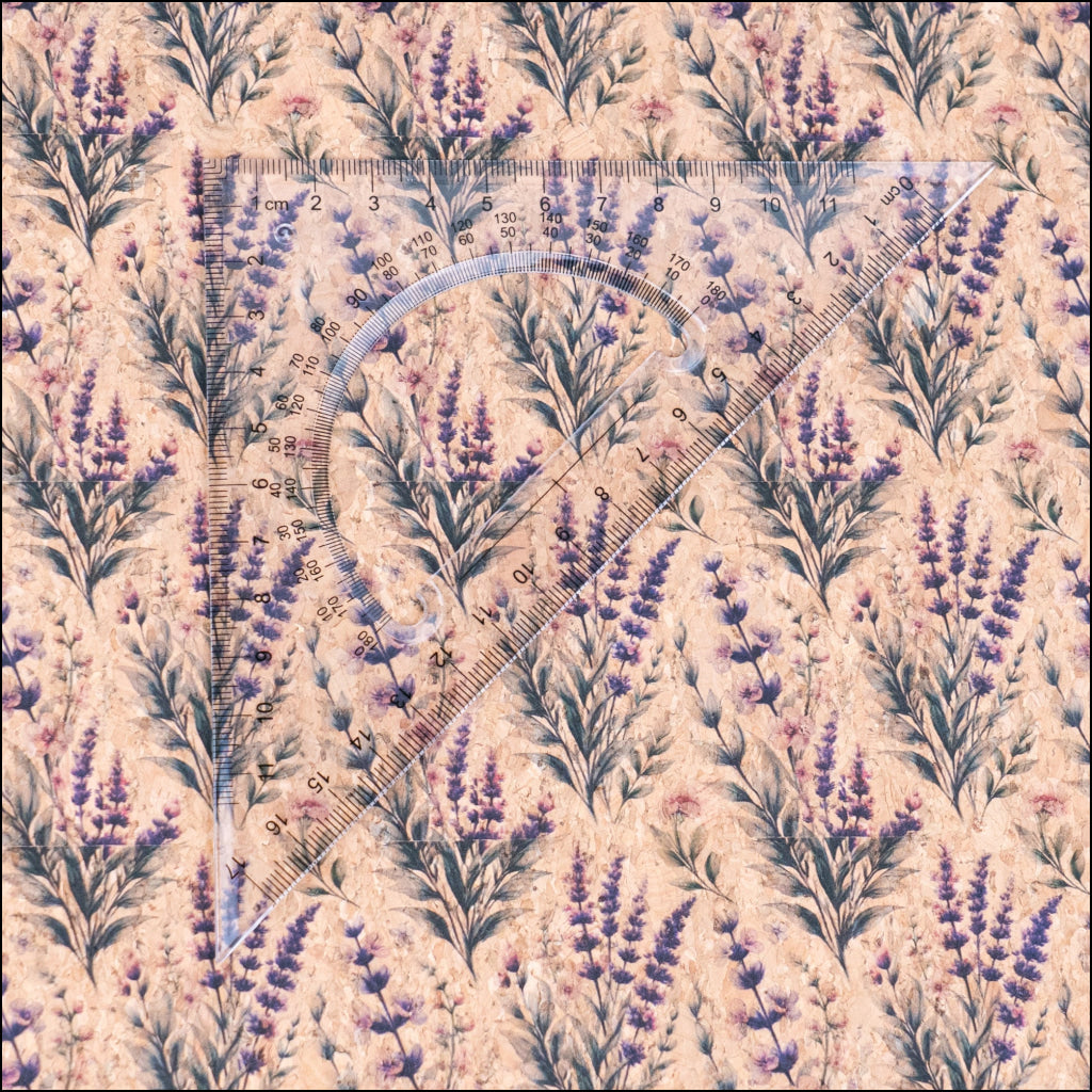 Romantic Lavender & Wildflower Pattern Cork Fabric COF-769 1/2M (138*50 cm / 54*19 inches) cork fabric