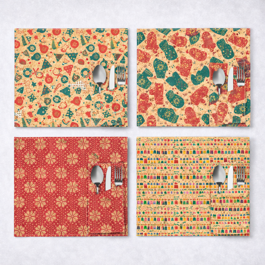 Christmas Cork Placemats and Cutlery Pockets Set – (Limited Edition) L-1094(8units)