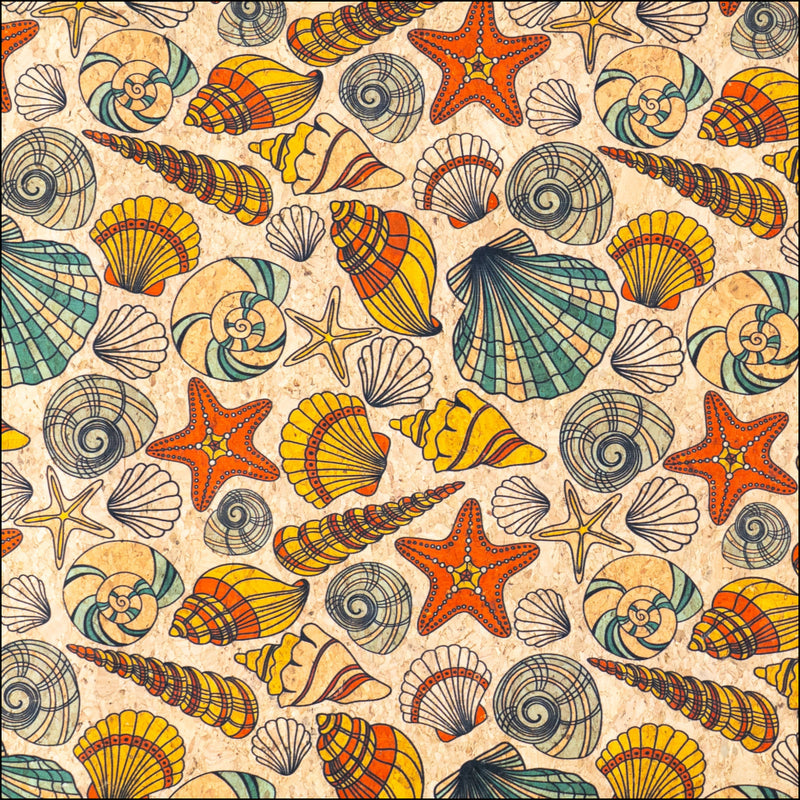 Sea Shells & Starfish Cork Fabric COF-636 cork fabric