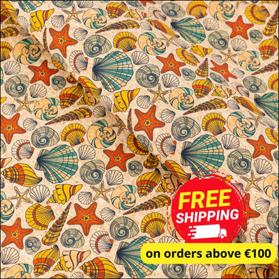 Sea Shells & Starfish Cork Fabric COF-636 cork fabric