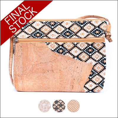 Selected White Print Stitching Ladies’ Cork Zipper Crossbody Bag BAGP 166 Flash Sales