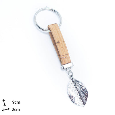 colored cork cord and Leaves pendant handmade cork keychain  I-09-MIX-10