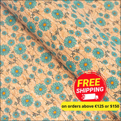 Small Blue Flowers Pattern Cork Fabric Cof-256-A Cork Fabric