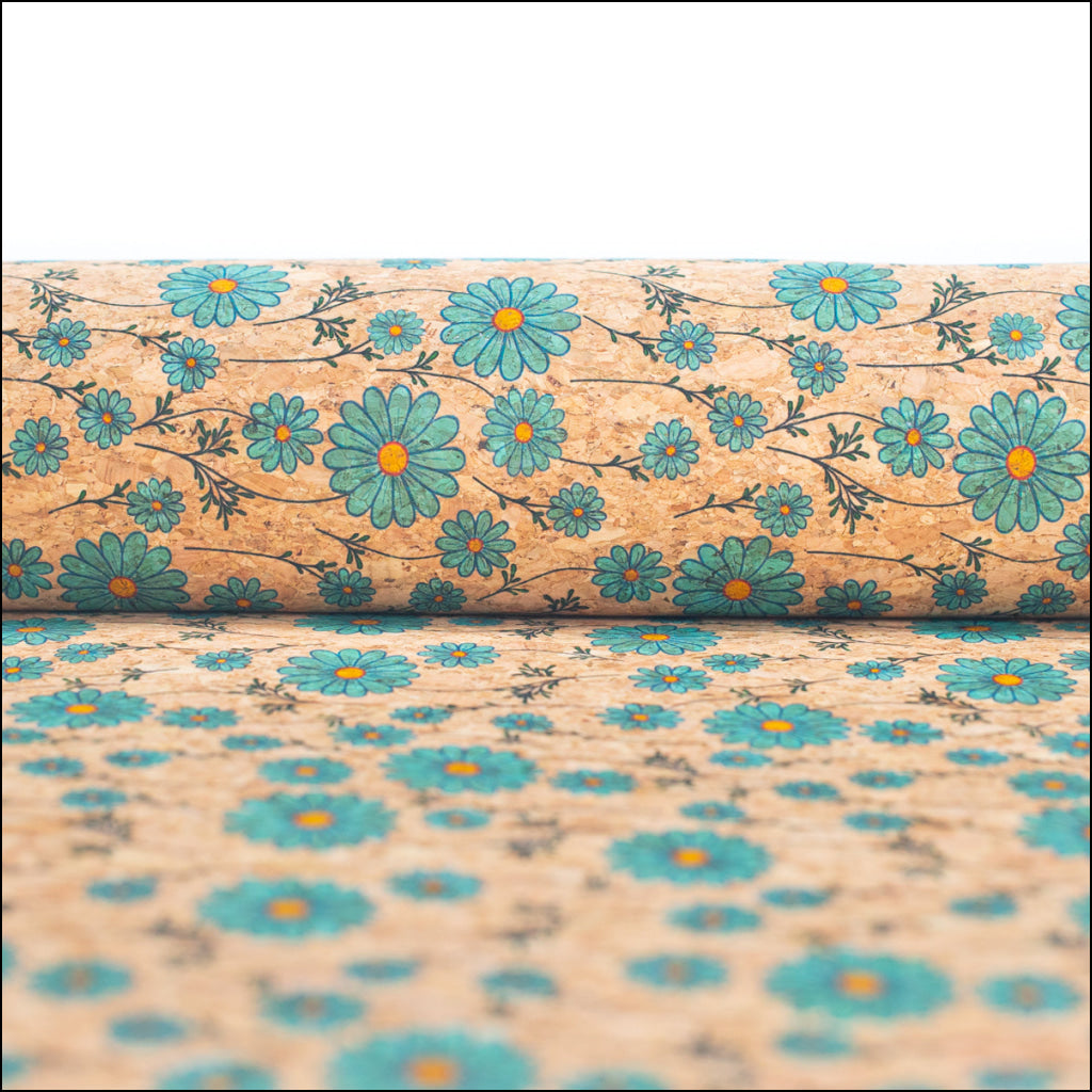 Small Blue Flowers Pattern Cork Fabric Cof-256-A Cork Fabric
