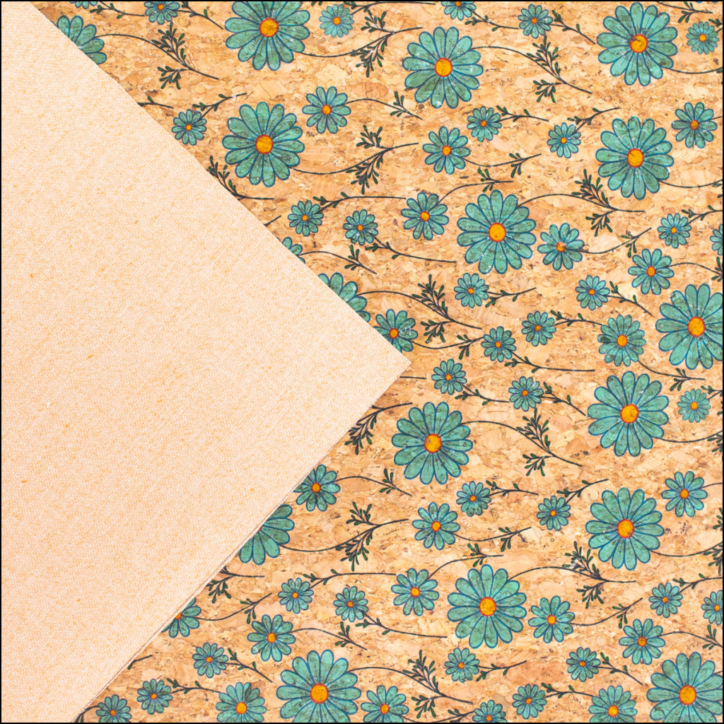 Small Blue Flowers Pattern Cork Fabric Cof-256-A Cork Fabric