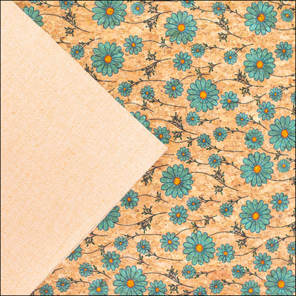 Small Blue Flowers Pattern Cork Fabric Cof-256-A Cork Fabric