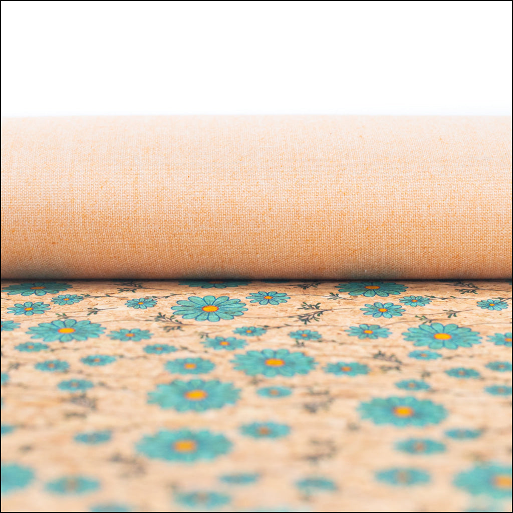 Small Blue Flowers Pattern Cork Fabric Cof-256-A Cork Fabric