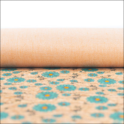 Small Blue Flowers Pattern Cork Fabric Cof-256-A Cork Fabric