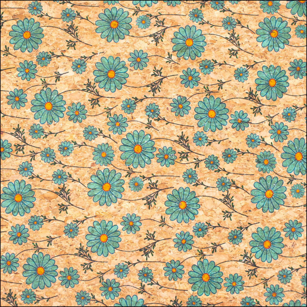Small Blue Flowers Pattern Cork Fabric Cof-256-A Cork Fabric