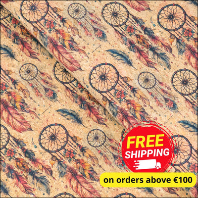 Spiritual Collection - Dreamcatcher Pattern Cork Fabric COF-741 1/2M (138*50 cm / 54*19 inches) cork fabric