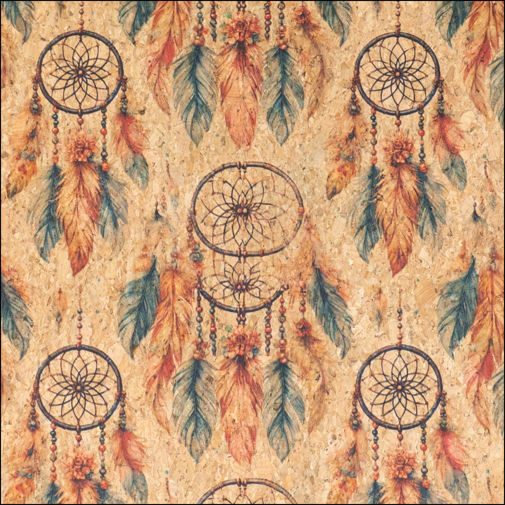 Spiritual Collection - Dreamcatcher Pattern Cork Fabric COF-742 1/2M (138*50 cm / 54*19 inches) cork fabric