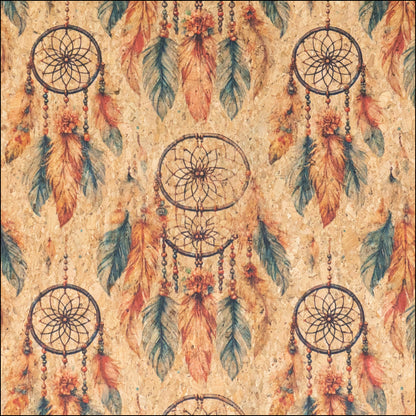 Spiritual Collection - Dreamcatcher Pattern Cork Fabric COF-742 1/2M (138*50 cm / 54*19 inches) cork fabric