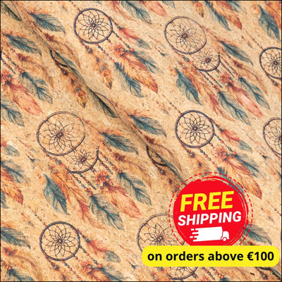 Spiritual Collection - Dreamcatcher Pattern Cork Fabric COF-742 1/2M (138*50 cm / 54*19 inches) cork fabric