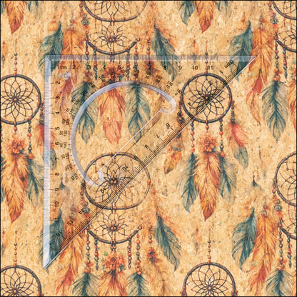 Spiritual Collection - Dreamcatcher Pattern Cork Fabric COF-742 1/2M (138*50 cm / 54*19 inches) cork fabric