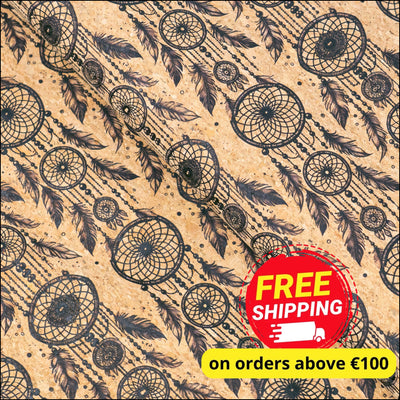 Spiritual Collection - Dreamcatcher Pattern Cork Fabric COF-743 1/2M (138*50 cm / 54*19 inches) cork fabric