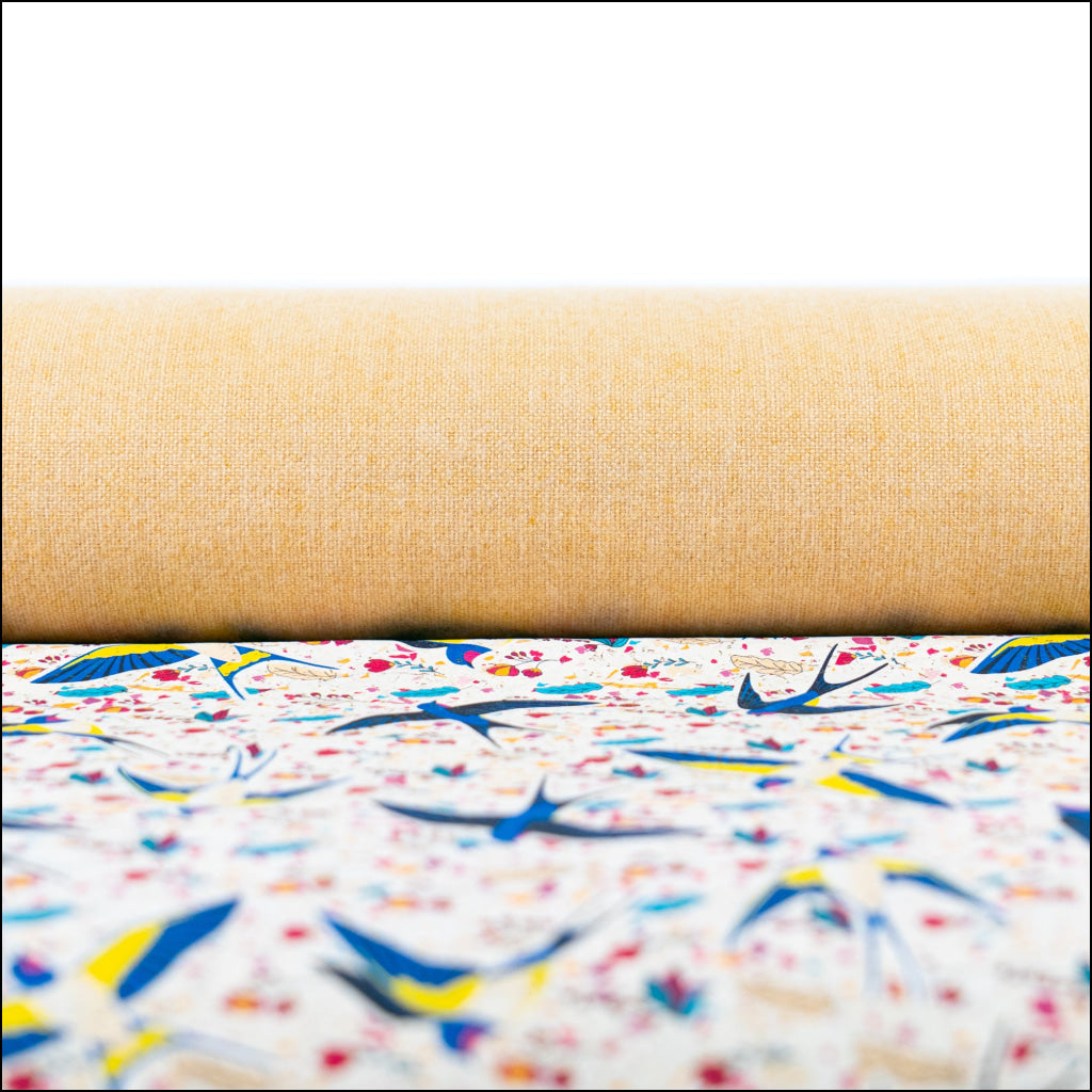 Swallow and Flowers Cork Fabric COF-648 cork fabric