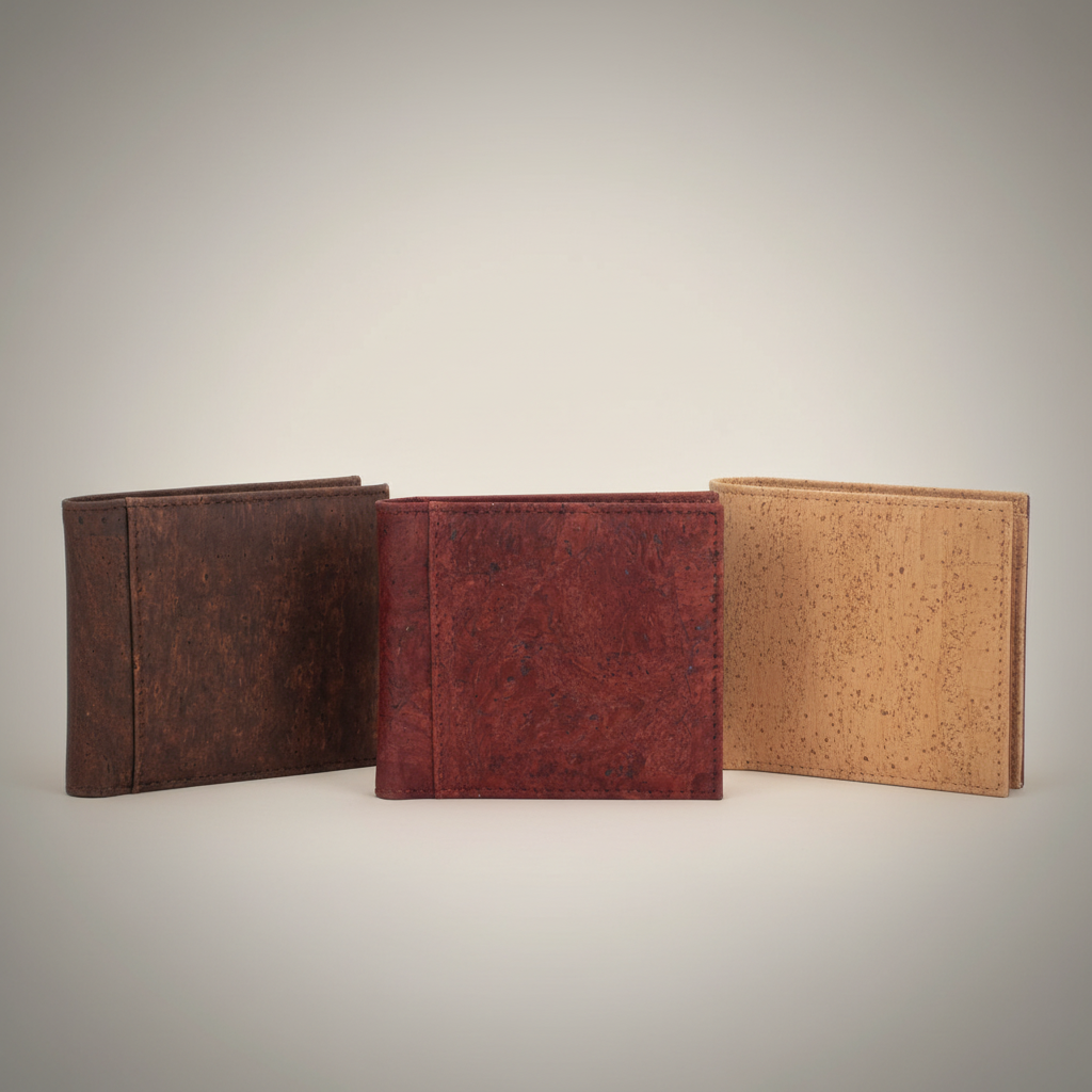 Three Cork Bifold Wallets Professional Photo