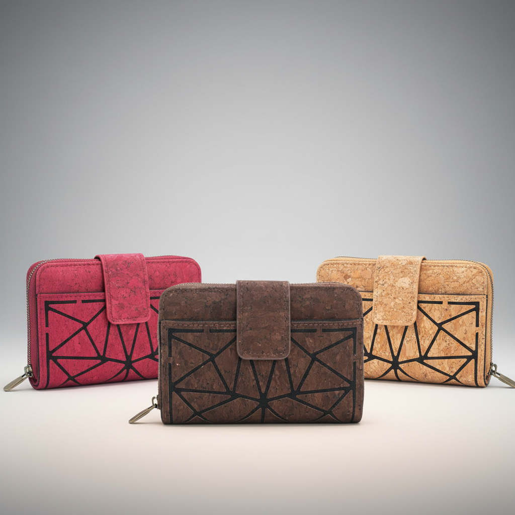 Three Cork Wallets Professional Product Photo