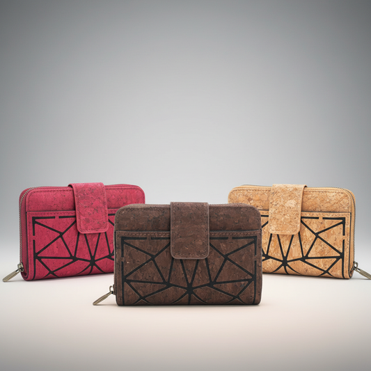Three Cork Wallets Professional Product Photo