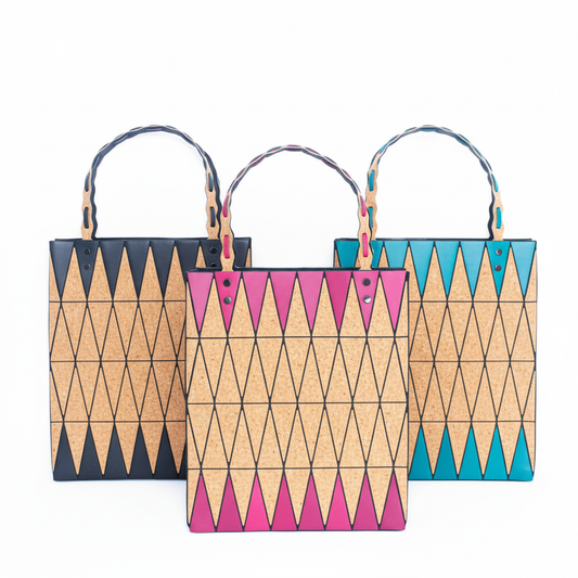 Three Flat Cork Geometric Tote Bags
