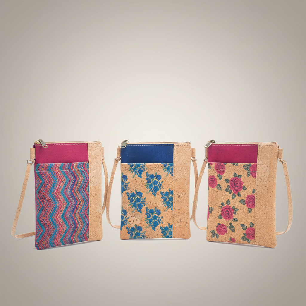 Three Printed Cork Phone Bags Professional Photo