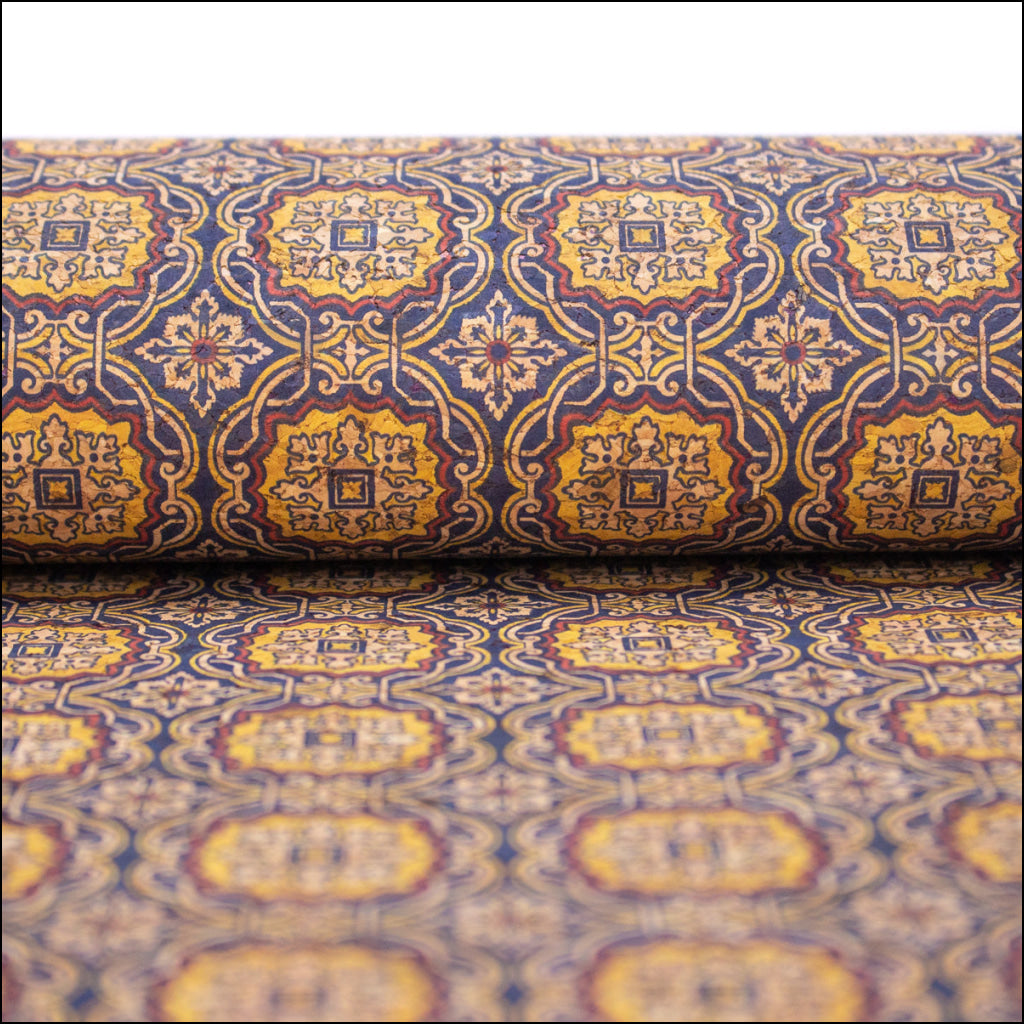 Tile Style Pattern Natural Cork Fabric Cof-401