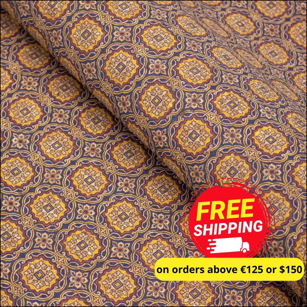 Tile Style Pattern Natural Cork Fabric Cof-401