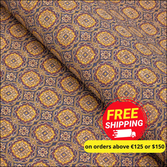 Tile Style Pattern Natural Cork Fabric Cof-401