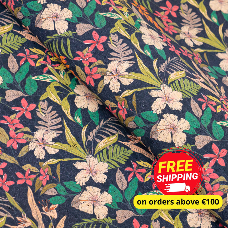 Tropical Night Floral Cork Fabric Cof-554 Cork Fabric