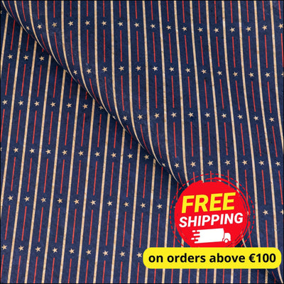 U.S.A. Collection: Natural Blue Cork Fabric with United States Flag Stars Pattern COF-795 1/2M (138*50 cm / 54*19