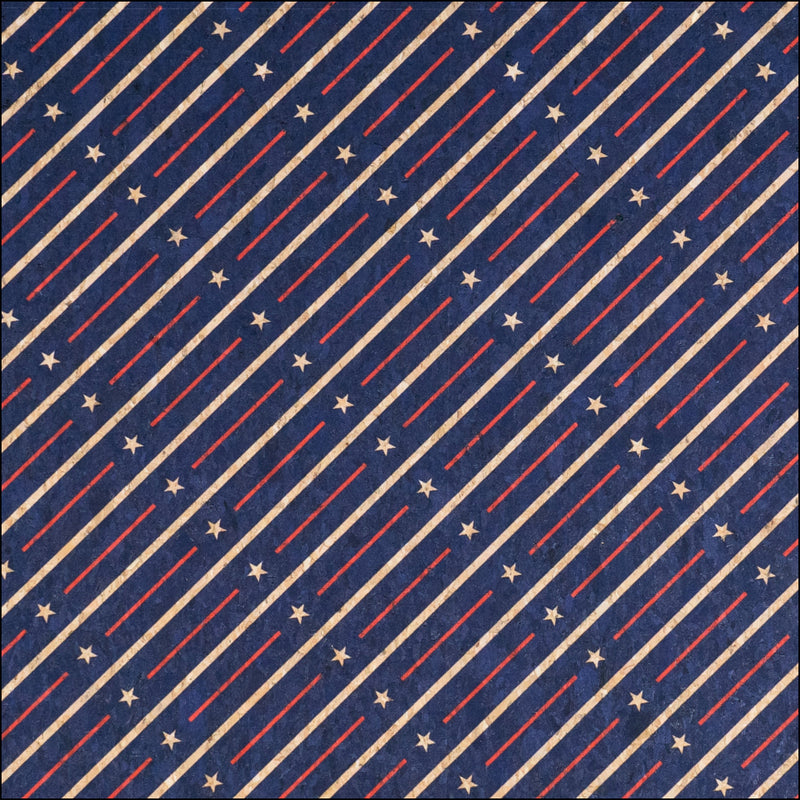 U.S.A. Collection: Natural Blue Cork Fabric with United States Flag Stars Pattern COF-795 1/2M (138*50 cm / 54*19