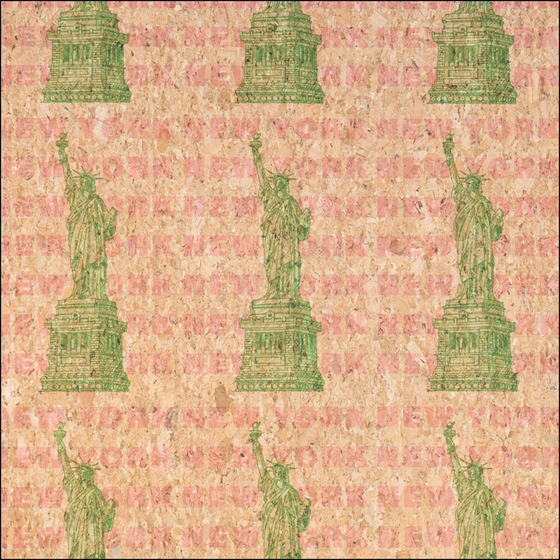 U.S.A. Collection: Natural Cork Fabric with New York Statue of Liberty Pattern COF-798 1/2M (138*50 cm / 54*19 inches)