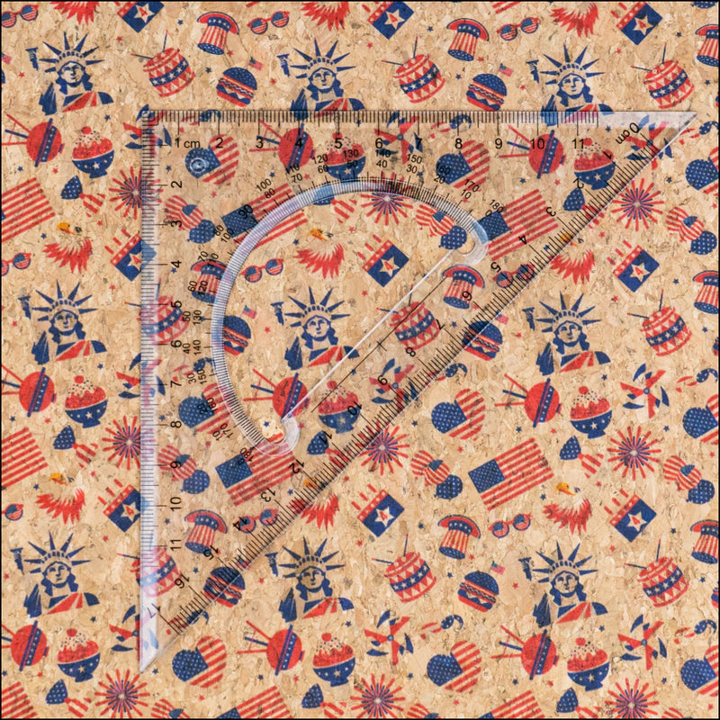 U.S.A. Collection: Natural Cork Fabric with United States Flags Statue of Liberty and Bald Eagle Pattern COF-794 1/2M