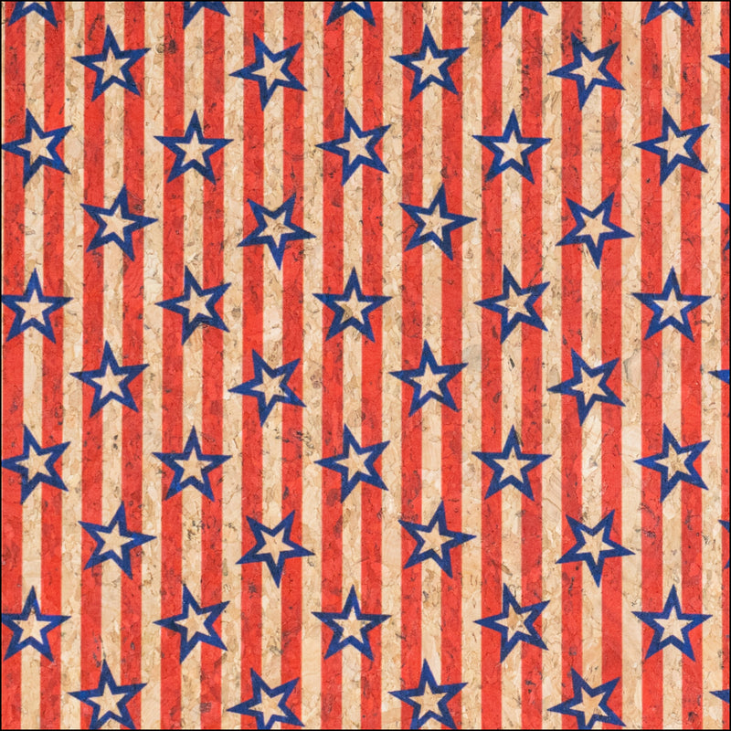 U.S.A. Collection: Natural Cork Fabric with United States of America Blue and Red Flag Stars Pattern COF-796 1/2M