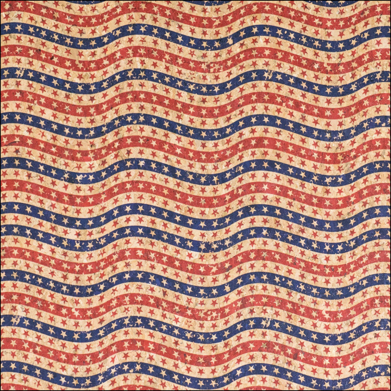 U.S.A. Collection: Natural Cork Fabric with United States of America Blue and Red Flag Stars Pattern COF-797 1/2M