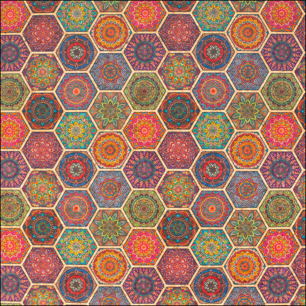 Vibrant Bohemian Medallion Cork Fabric Design Cof-487 Cork Fabric
